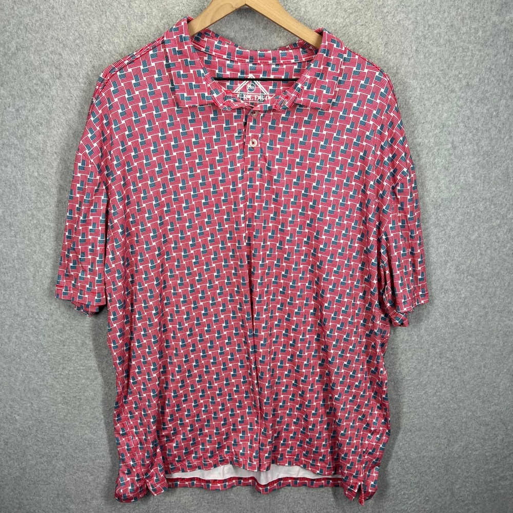 Burlebo Polo Shirt Mens 2XL Red American Flag Performance Golf Short Sleeve EUC